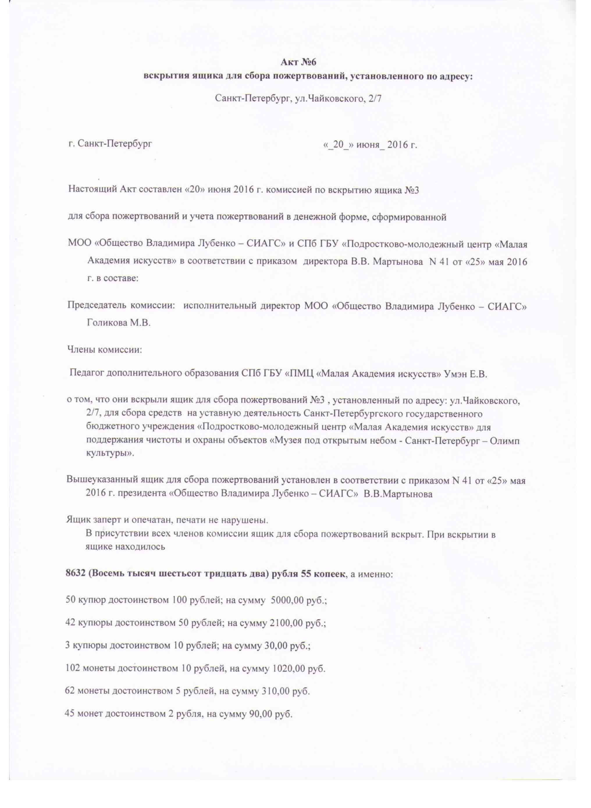 Акт вскрытия помещения образец в составе комиссии