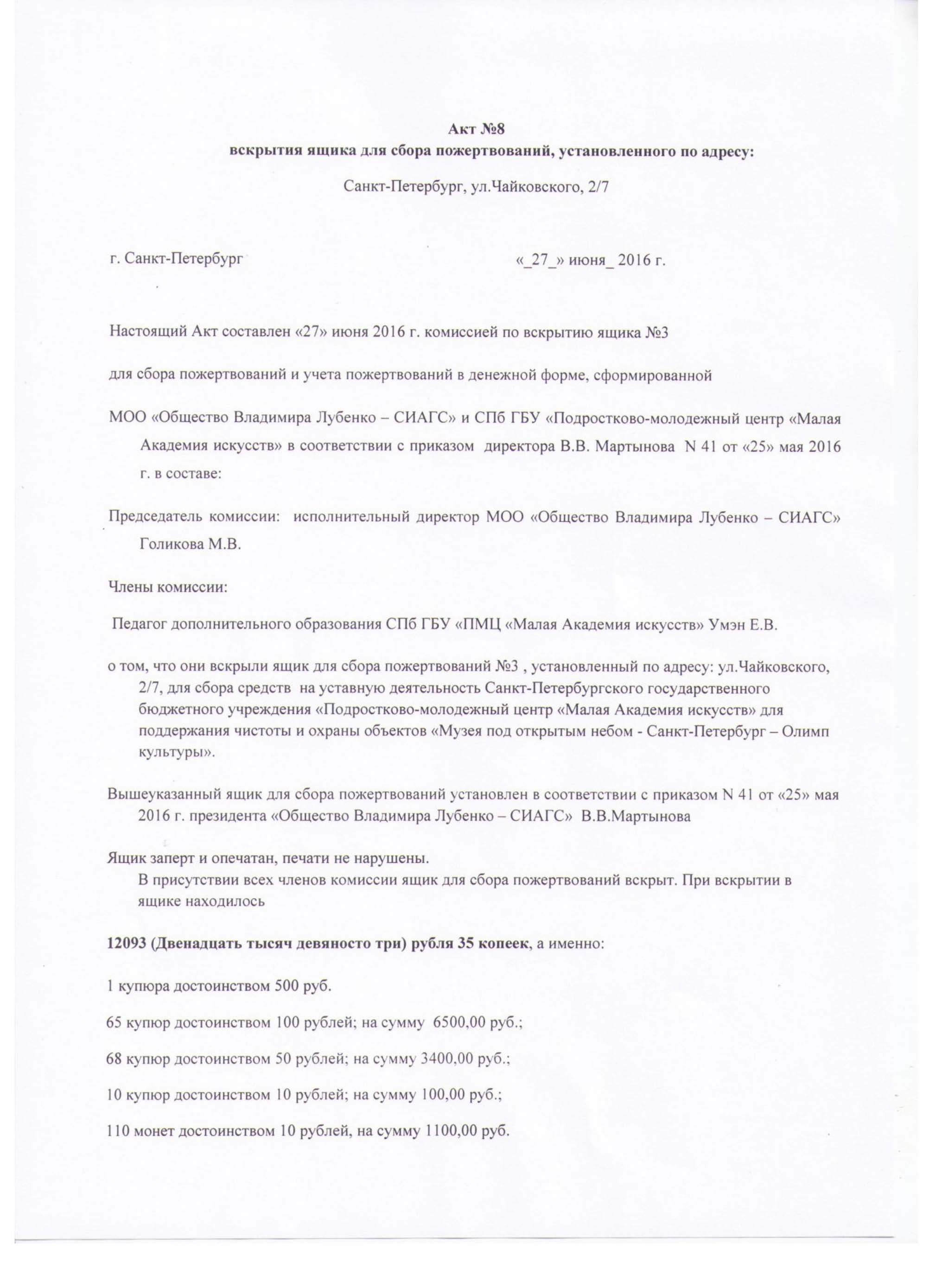 Акт вскрытия жилого помещения образец в составе комиссии